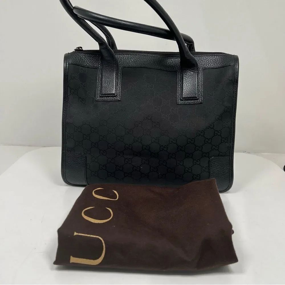 GUCCI 002 1119 Tote Bag Shoulder Bag Black black GG canvas/leather GG